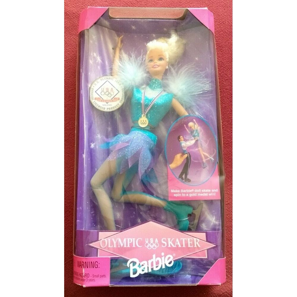USA OLYMPIC BARBIE FIGURE SKATER Wind-Up & Spin Vintage 1997 Mattel 18501 NRFB‎